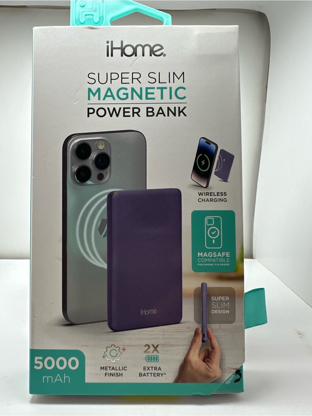 iHome Super Slim Magnetic Power Bank in Purple and Teal Accents